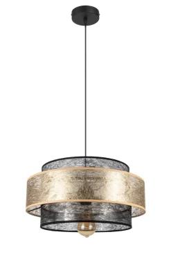 Blendarme Pendelleuchte Stoffschirm Schwarz Gold Ø40 cm