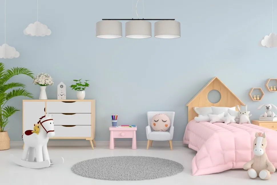 Blendarme Pendelleuchte Stoff Schwarz Grau E27 L:100 cm