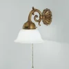 Blendarme Wandleuchte Messing Glas E27 mit Zugschalter