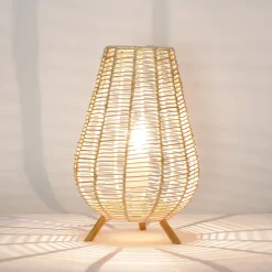 Boho Tischlampe Korb Geflecht 34,5cm dekorativ NATHYE