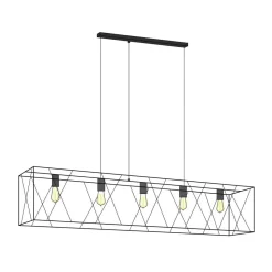 Breite Drahtgestell Hängeleuchte FRAME in Schwarz 5-flmg