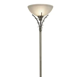 Deckenfluter Glas Metall 179 cm hoch E27 Messing Antik Weiß