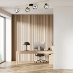 Deckenlampe 100 cm lang Rauchglas Metall 4x E14