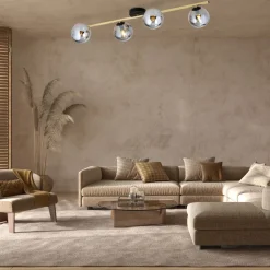 Deckenlampe 100 cm lang Rauchglas Metall 4x E14