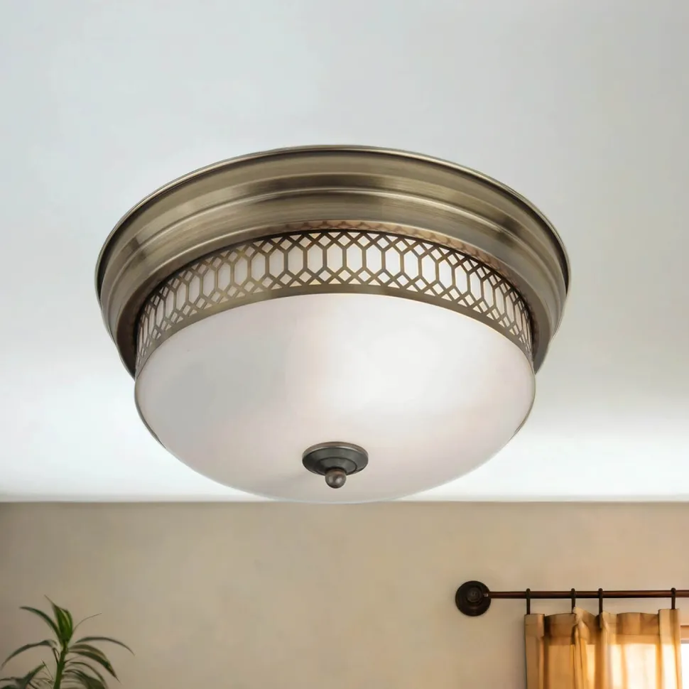 Deckenlampe Badezimmer Ø 35 cm IP44 Messing Antik Weiß 2x E27