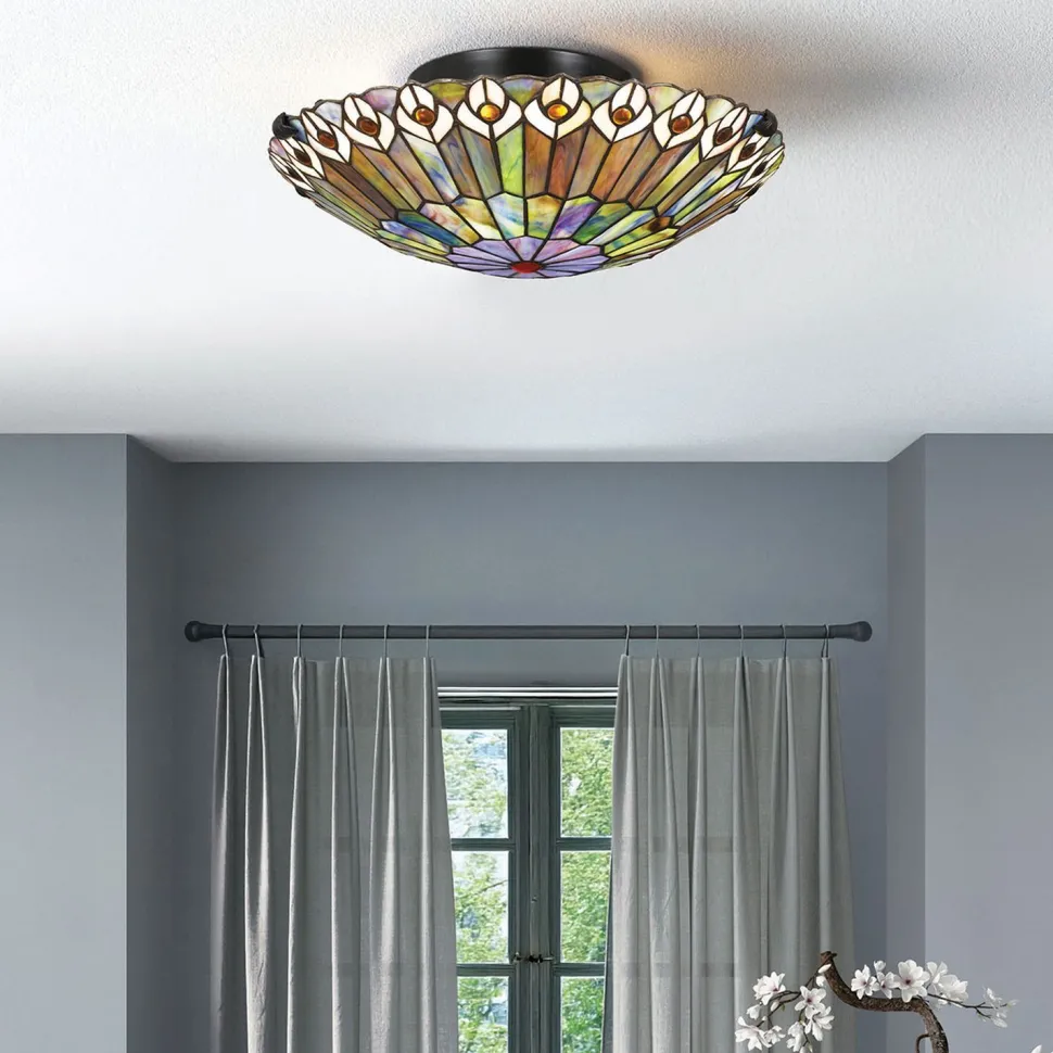 Deckenlampe Buntglas Ø 42 cm rund 2x E27 Tiffany Stil