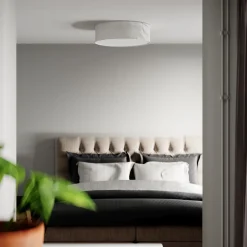 Deckenlampe D: 60 cm rund Modern Weiß Metall Stoff E27