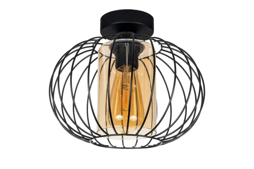 Deckenlampe E27 Ø25 cm Schwarz Honig blendarm Retro