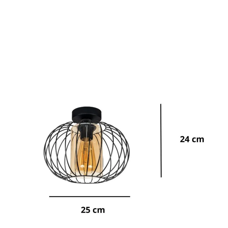 Deckenlampe E27 Ø25 cm Schwarz Honig blendarm Retro