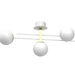 Deckenlampe E27 Glaskugeln Metall in Weiß Gold L:88 cm