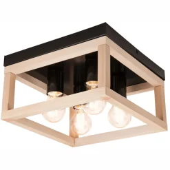 Deckenlampe eckig Schwarz Natur Holz Metall B: 30 cm