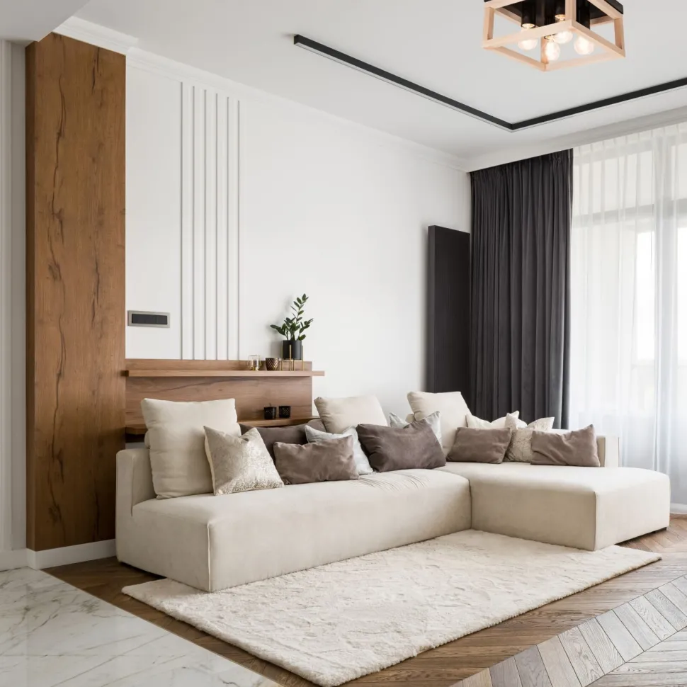 Deckenlampe eckig Schwarz Natur Holz Metall B: 30 cm