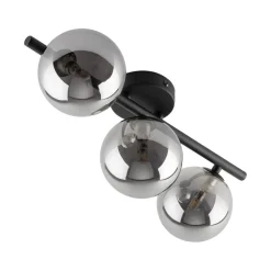 Deckenlampe 3-flammig 47 cm lang Schwarz Grau G9 Rauchglas