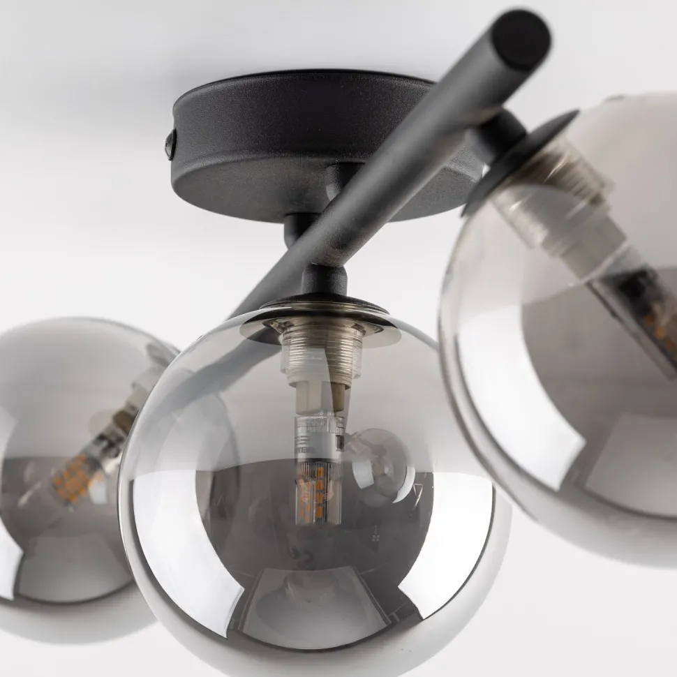 Deckenlampe 3-flammig 47 cm lang Schwarz Grau G9 Rauchglas