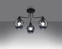 Deckenlampe 3-flammig Schwarz Rauchglas E27 Modern