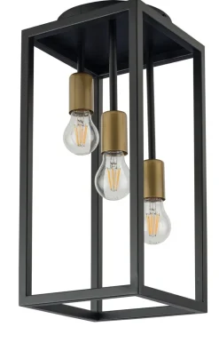 Deckenlampe 3-flammig Schwarz Gold Metall E27 Retro