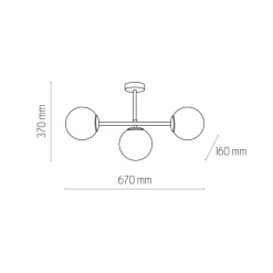 Deckenlampe 3-flammig Schwarz Weiß Glas Metall
