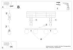 Deckenlampe Glas Metall 88 cm lang Weiß Schwarz 4x G9
