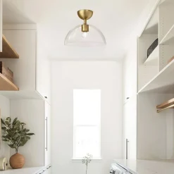 Deckenlampe Glas Metall E27 Ø 30,5 cm in Gold gebürstet