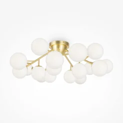 Deckenlampe Glas Metall G9 75 cm breit in Gold Weiß