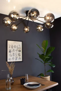 Deckenlampe Glas Metall Schwarz Rauchgrau L:88 cm G9