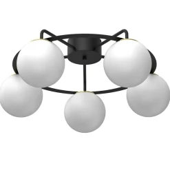 Deckenlampe Glas Metall Schwarz Weiß Gold E27 5-flammig