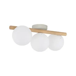 Deckenlampe Holz Glas 47 cm lang G9 in Hell Weiß 3-flammig