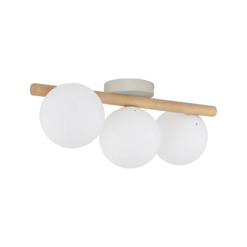 Deckenlampe Holz Glas 47 cm lang G9 in Hell Weiß 3-flammig