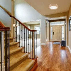 Deckenlampe Holz Glas 6-eckig E27 32 cm breit Wohnzimmer