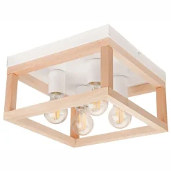 Deckenlampe Holz Metall 4-flammig E27 B: 30 cm eckig