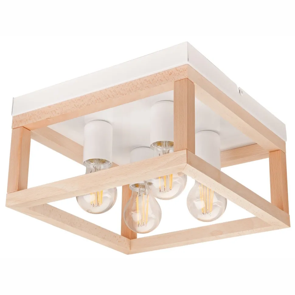 Deckenlampe Holz Metall 4-flammig E27 B: 30 cm eckig