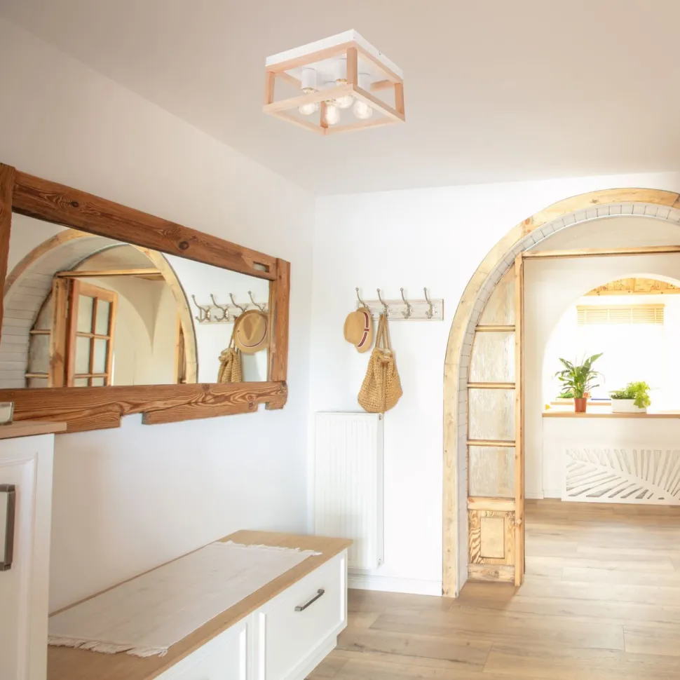 Deckenlampe Holz Metall 4-flammig E27 B: 30 cm eckig