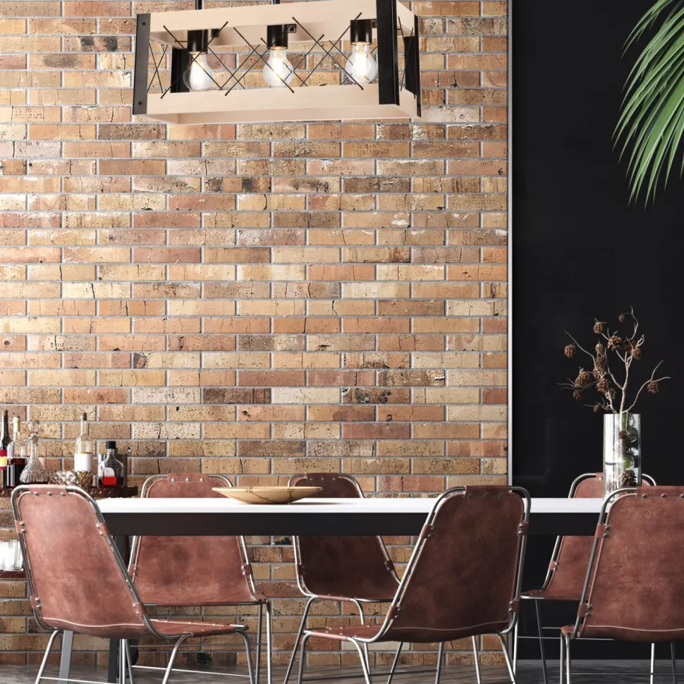 Deckenlampe Holz Metall Rustikal 3-flammig E27 Schwarz Natur