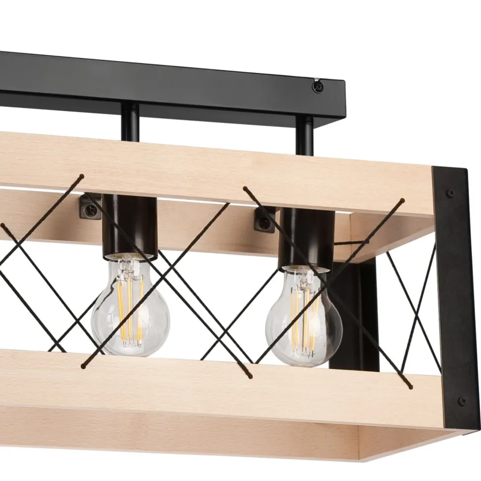 Deckenlampe Holz Metall Rustikal 63 cm lang Schwarz Natur