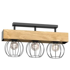 Deckenlampe Holz Metall Schwarz 57 cm E27 Draht 3-flmg