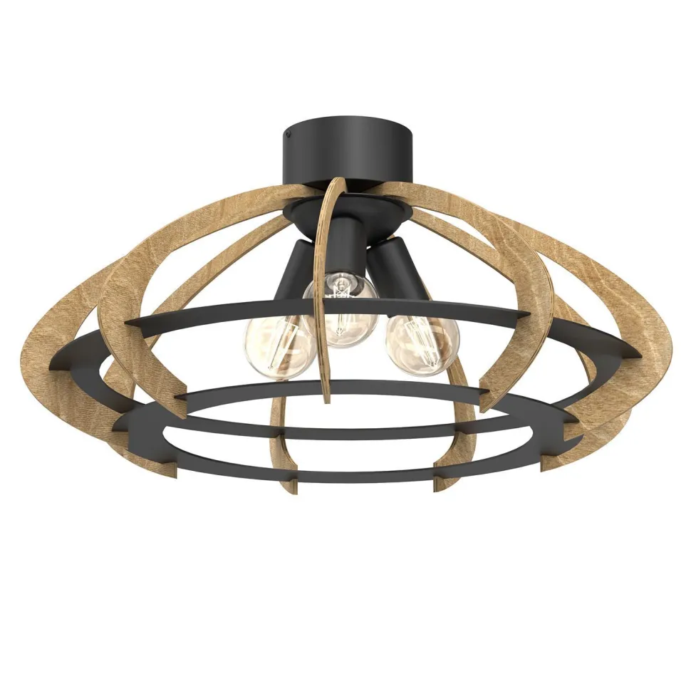 Deckenlampe Holz Metall Schwarz Natur 3-flammig Ø58 cm