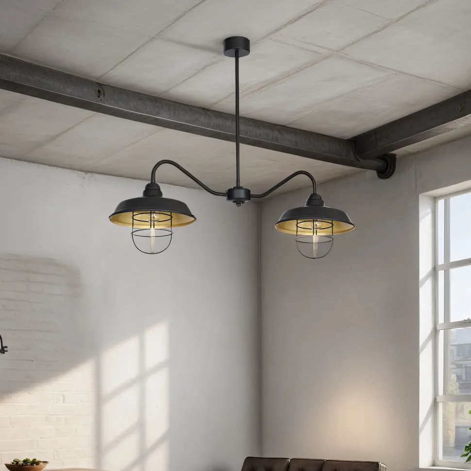 Deckenlampe Industrial Schwarz Gold 2x E27 120 cm lang