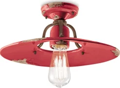 Deckenlampe Keramik Metall E27 Ø 40 cm Rot Shabby Antik