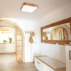 Deckenlampe klein eckig B: 45 cm Holz Metall für 4x E27