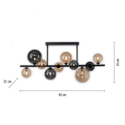 Deckenlampe Kugeln Rauchgrau Bernstein Glas 85 cm G9