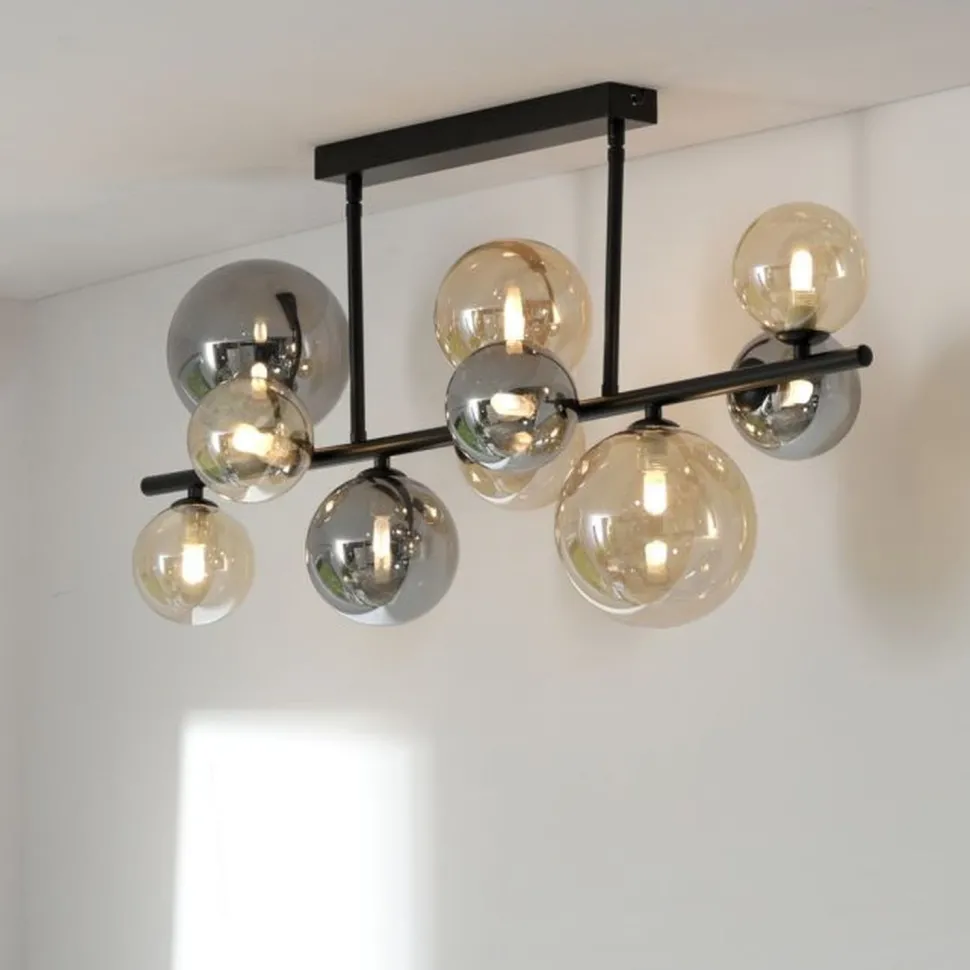 Deckenlampe Kugeln Rauchgrau Bernstein Glas 85 cm G9