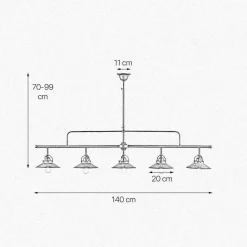 Deckenlampe Messing 140 cm lang höhenverstellbar 5x E27
