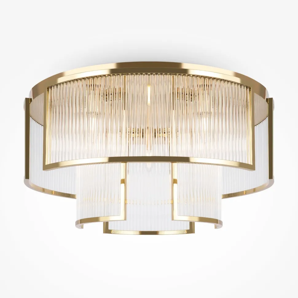 Deckenlampe Metall Glas Ø 65 cm in Gold E14 rund KLARA