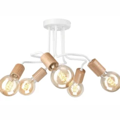 Deckenlampe Metall Holz Weiß 5-flammig E27 B: 44 cm Retro