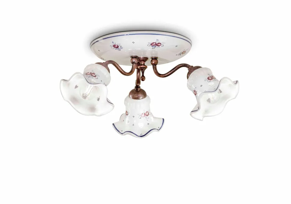 Deckenlampe Metall Keramik E14 3-flammig Landhaus Stil