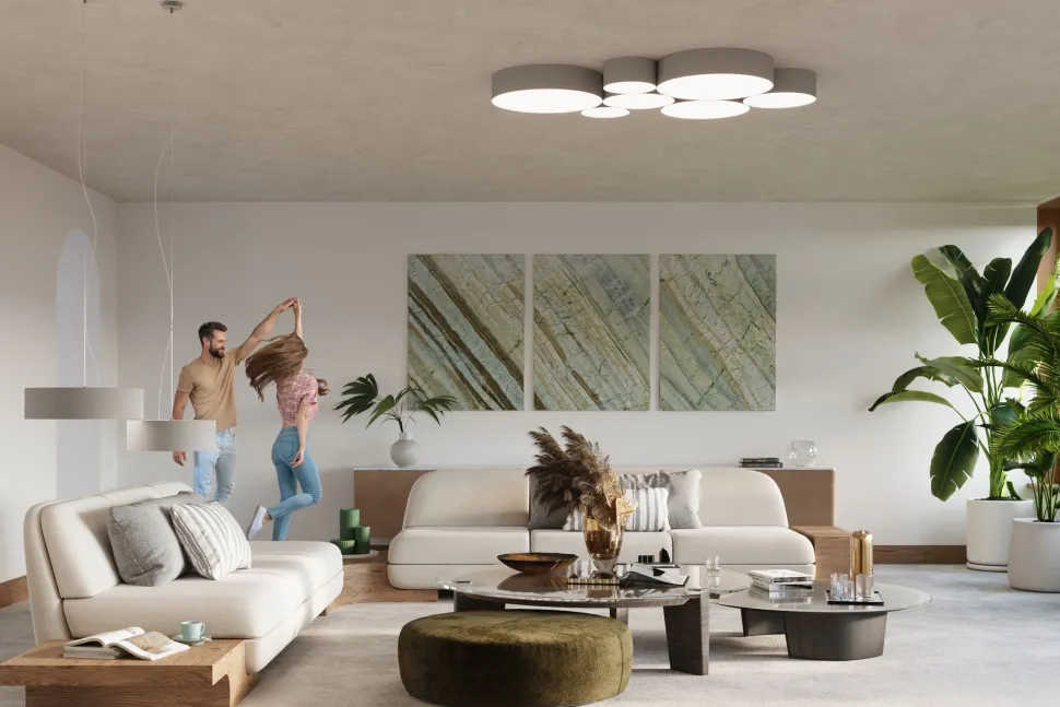 Deckenlampe rund Ø 55 cm Grau 4x E27 blendarm ATISS