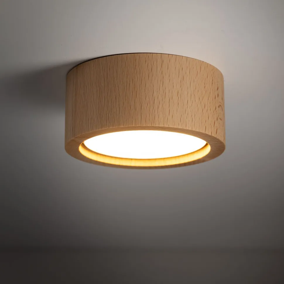 Deckenlampe rund Ø 9,5 cm H: 4,5 cm Aufputz GX53 Holz