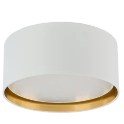 Deckenlampe rund Ø 45 cm Weiß Gold blendarm Stoffschirm