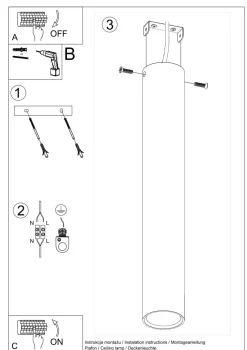 Deckenlampe schmal Ø 6 cm H: 40 cm Metall Schwarz GU10
