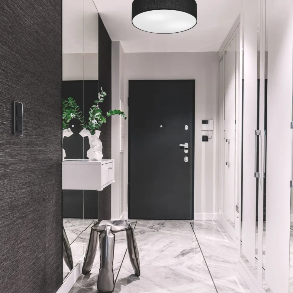 Deckenlampe Schwarz Ø 45 cm rund flach blendarm 2x E27 Stoff